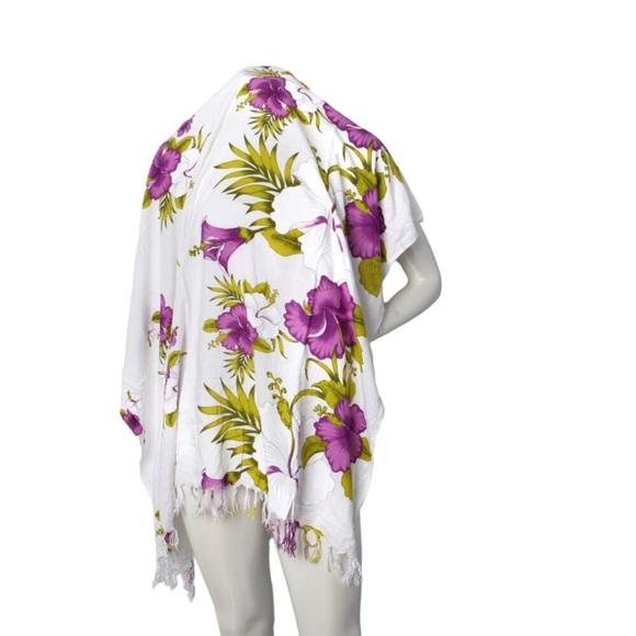 Hibiscus Hawaiian Floral Sarong Swimsuit Cover Up Wrap Vacation Purple White - Picture 3 of 8